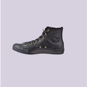 CONVERSE Chuck Taylor All Star Winter High Leather Fur Sneakers Triple Black W 8